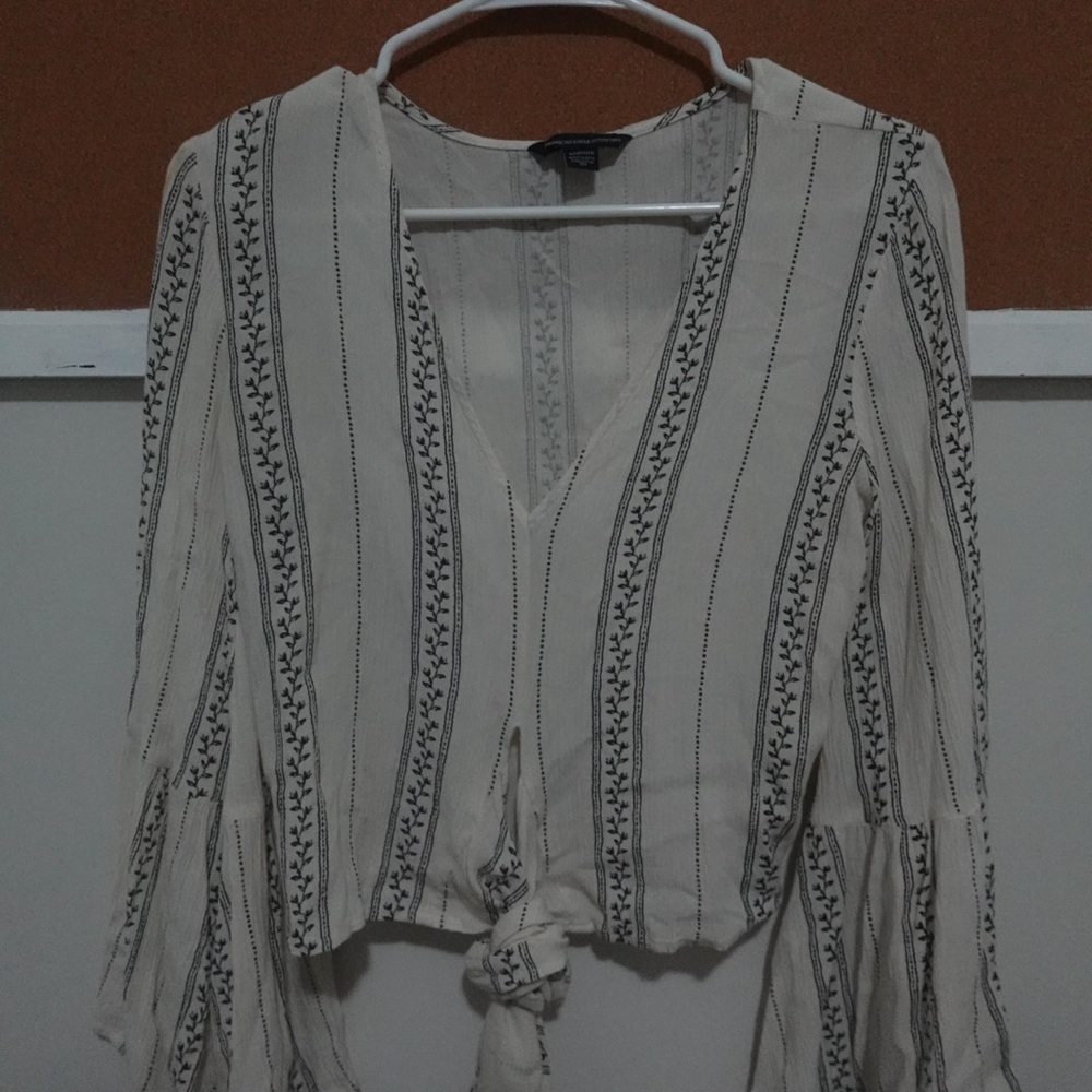 American Eagle Outfitters Cream and Black Striped Blouse